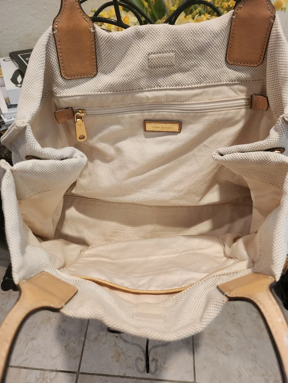 Tory Burch Ella Beige Canvas Tote